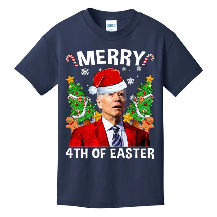 Funny Joe Biden Christmas Santa Hat Merry 4th Of Easter Xmas Kids T-Shirt