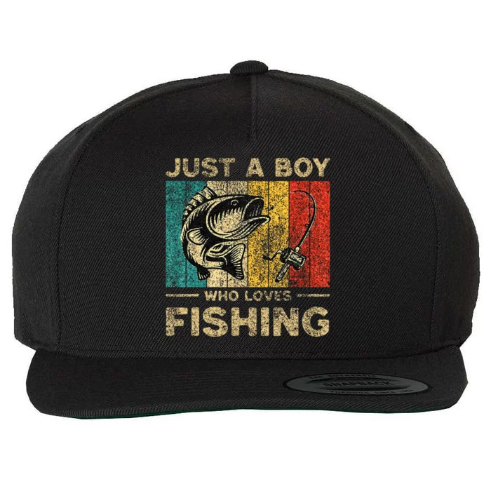 Fishing Jokes Boy Fisherman Bass Fish Wool Snapback Cap