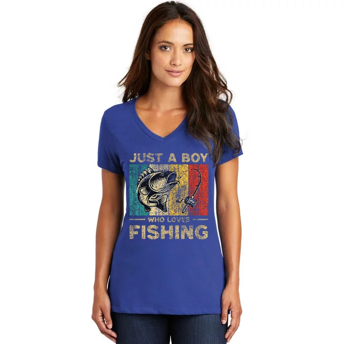 Fishing Jokes Boy Fisherman Bass Fish Women's V-Neck T-Shirt