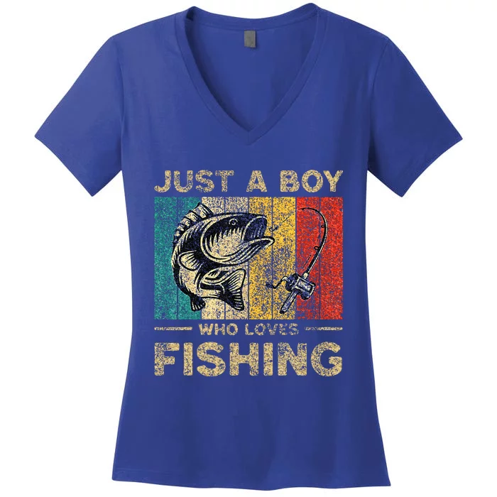 Fishing Jokes Boy Fisherman Bass Fish Women's V-Neck T-Shirt