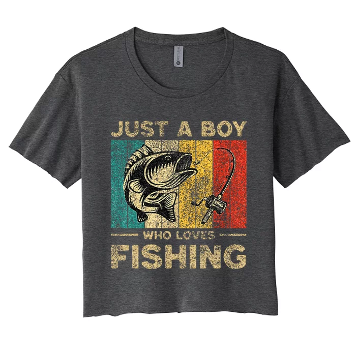 Fishing Jokes Boy Fisherman Bass Fish Women's Crop Top Tee