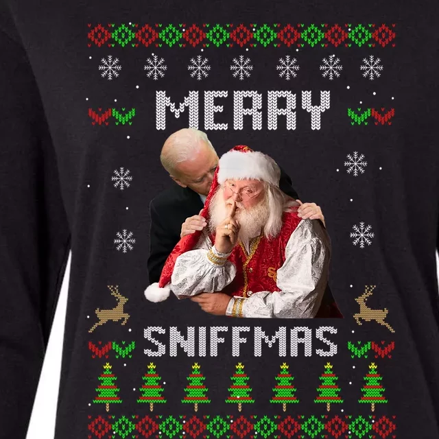 Funny Joe Biden Santa Merry Sniffmas Meme Ugly Christmas Womens Cotton Relaxed Long Sleeve T-Shirt