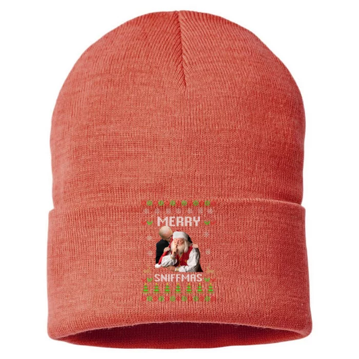 Funny Joe Biden Santa Merry Sniffmas Meme Ugly Christmas Sustainable Knit Beanie