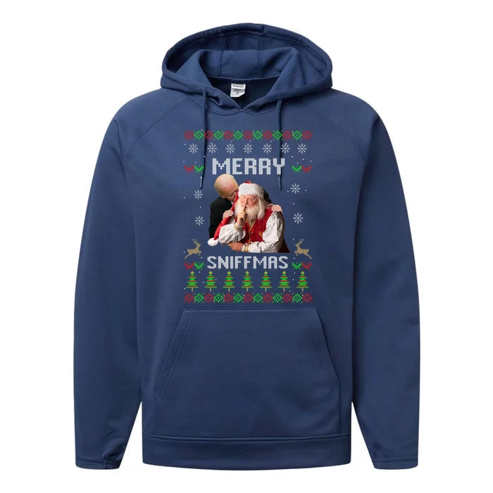 Funny Joe Biden Santa Merry Sniffmas Meme Ugly Christmas Performance Fleece Hoodie