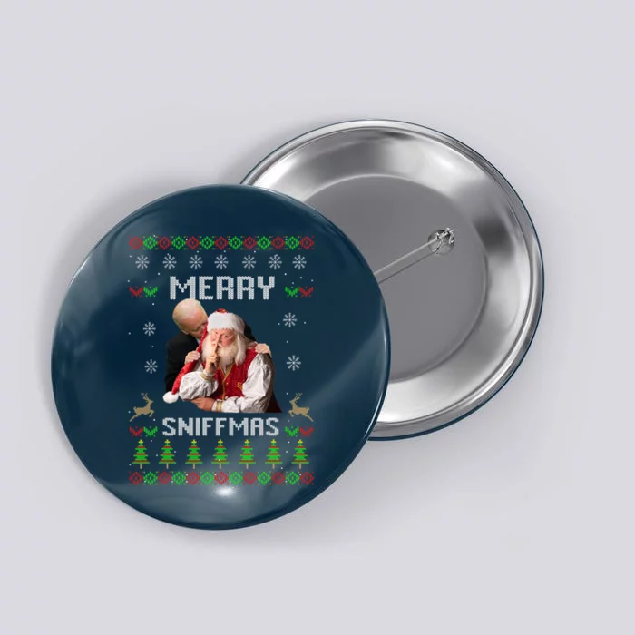 Funny Joe Biden Santa Merry Sniffmas Meme Ugly Christmas Button