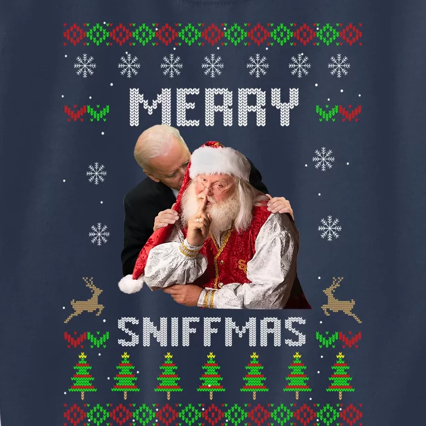 Funny Joe Biden Santa Merry Sniffmas Meme Ugly Christmas Kids Sweatshirt