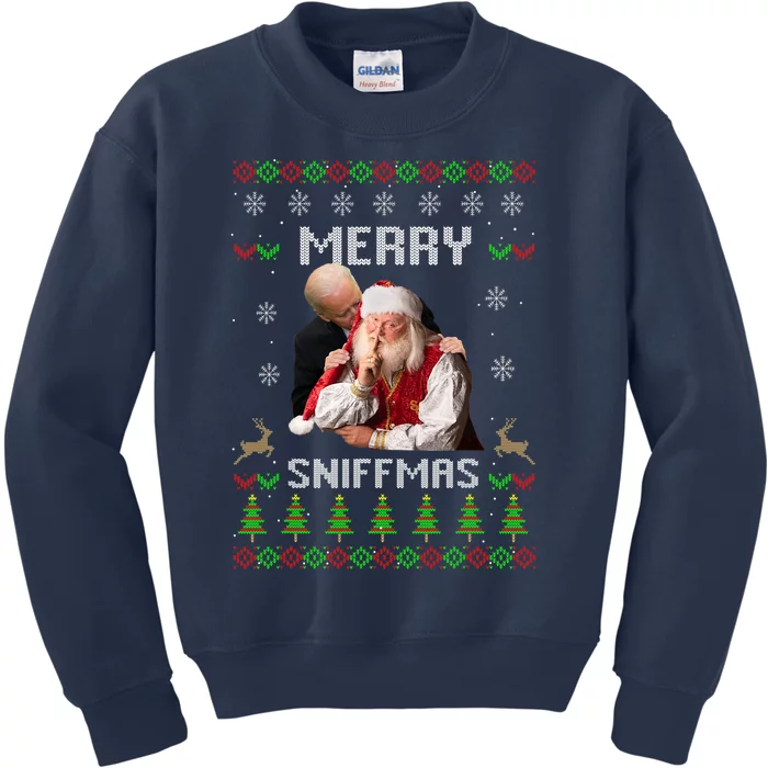 Funny Joe Biden Santa Merry Sniffmas Meme Ugly Christmas Kids Sweatshirt