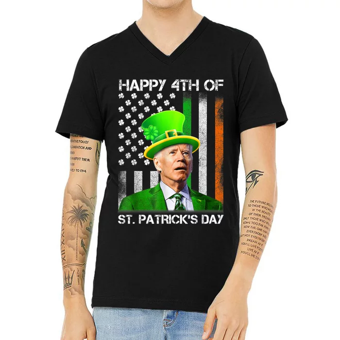 Funny Joe Biden Confused Happy 4th Of St Patricks Day 2024 V-Neck T-Shirt