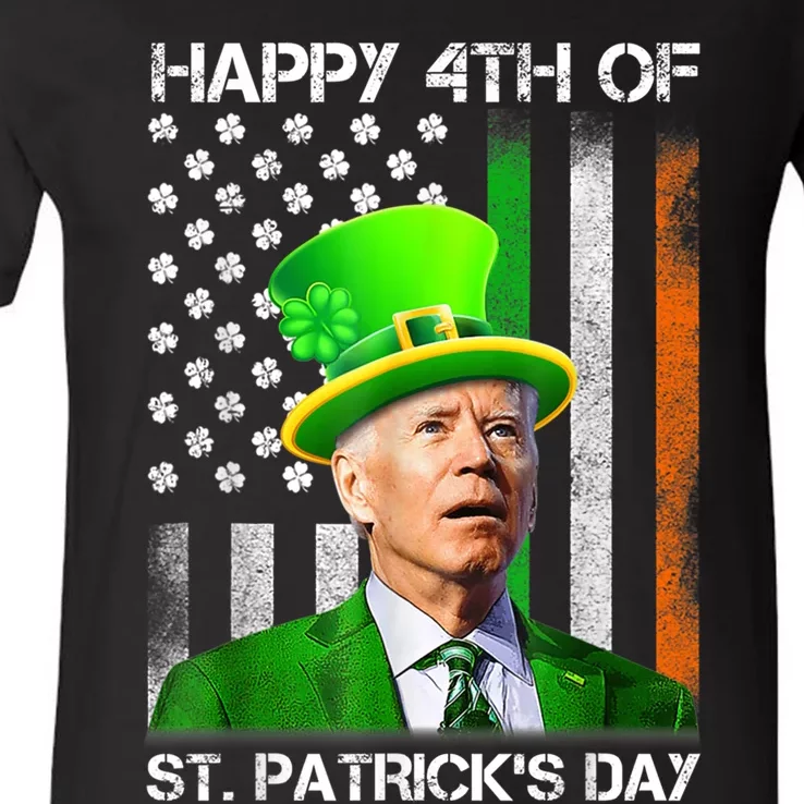 Funny Joe Biden Confused Happy 4th Of St Patricks Day 2024 V-Neck T-Shirt