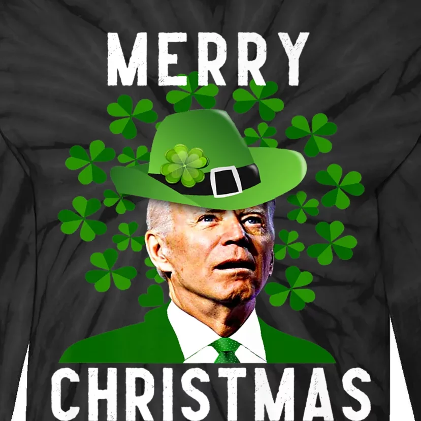 Funny Joe Biden Merry Christmas Confused St Patricks Day Tie-Dye Long Sleeve Shirt