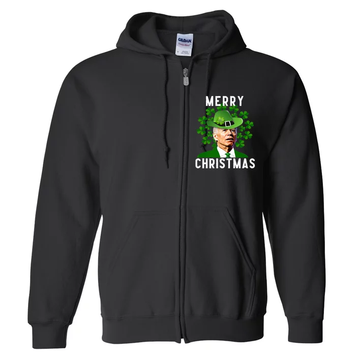 Funny Joe Biden Merry Christmas Confused St Patricks Day Full Zip Hoodie