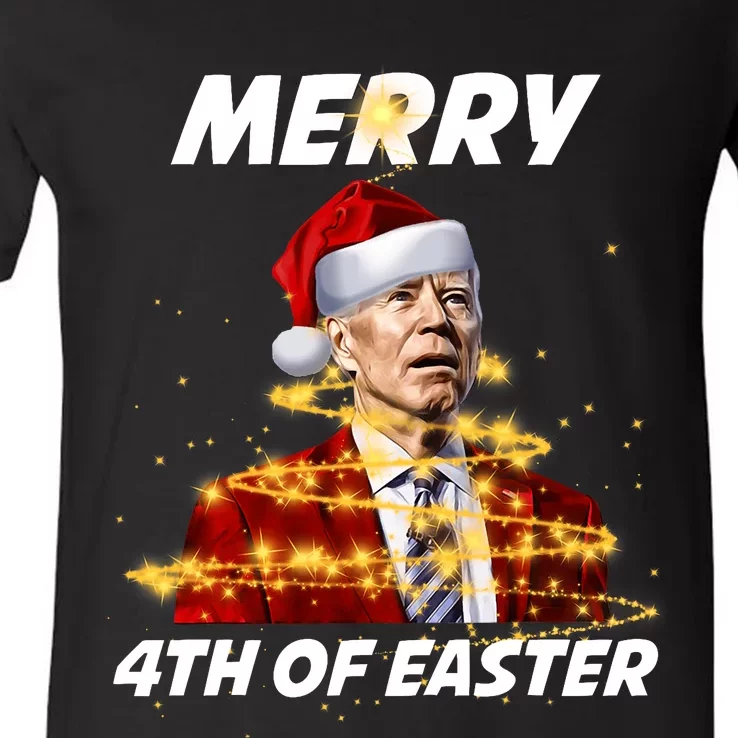 Funny Joe Biden Christmas Santa Hat Merry 4th Of Easter Xmas V-Neck T-Shirt