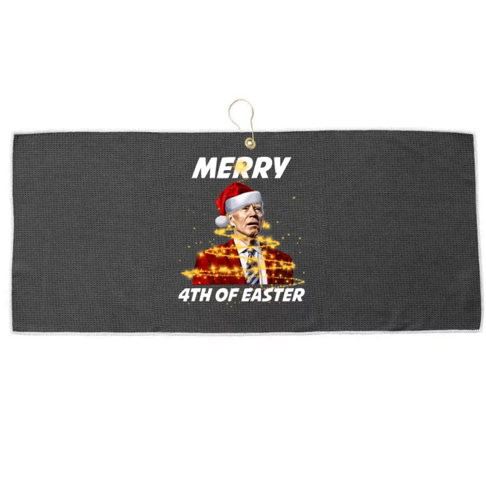 Funny Joe Biden Christmas Santa Hat Merry 4th Of Easter Xmas Large Microfiber Waffle Golf Towel