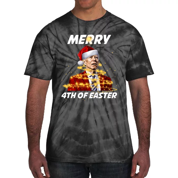 Funny Joe Biden Christmas Santa Hat Merry 4th Of Easter Xmas Tie-Dye T-Shirt