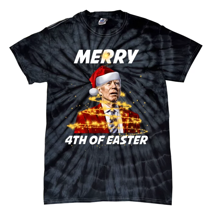 Funny Joe Biden Christmas Santa Hat Merry 4th Of Easter Xmas Tie-Dye T-Shirt