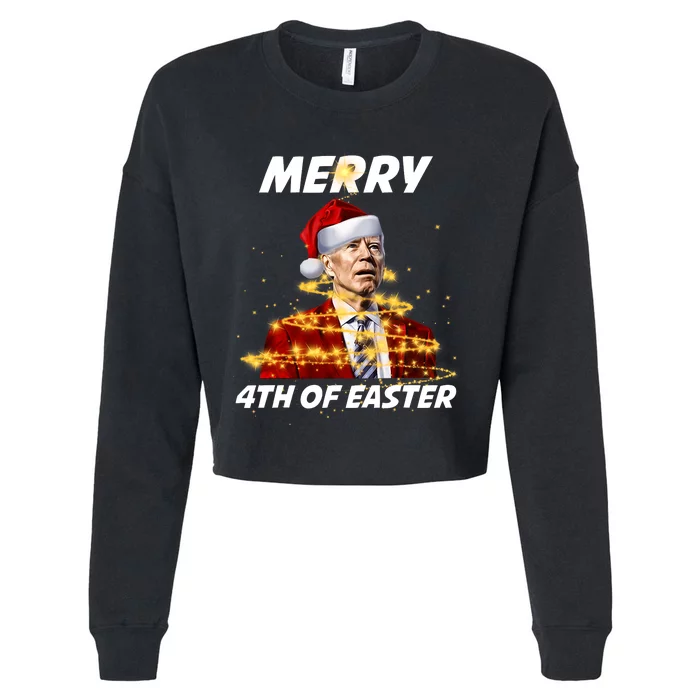 Funny Joe Biden Christmas Santa Hat Merry 4th Of Easter Xmas Cropped Pullover Crew