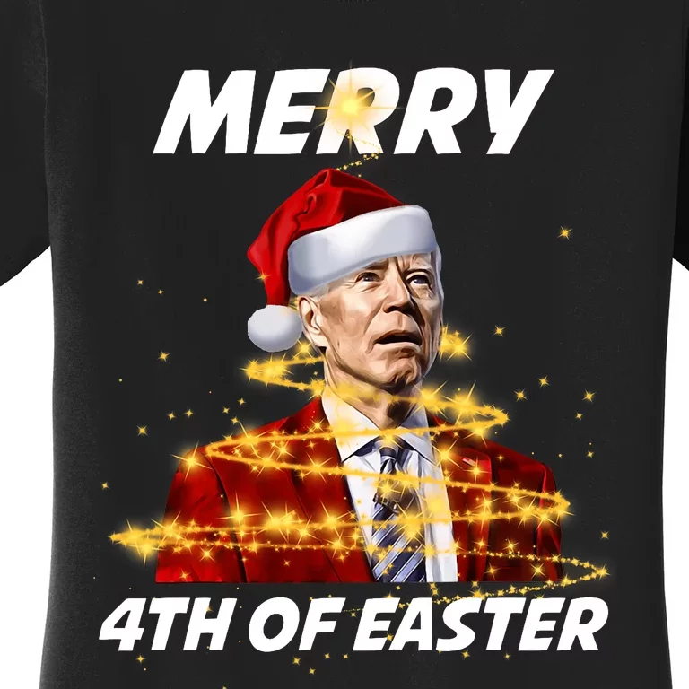 Funny Joe Biden Christmas Santa Hat Merry 4th Of Easter Xmas Women's T-Shirt