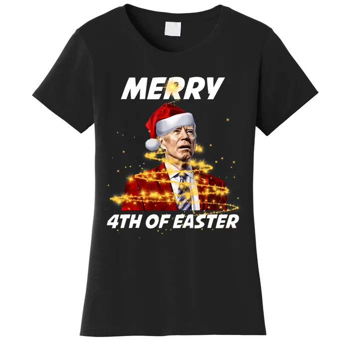 Funny Joe Biden Christmas Santa Hat Merry 4th Of Easter Xmas Women's T-Shirt