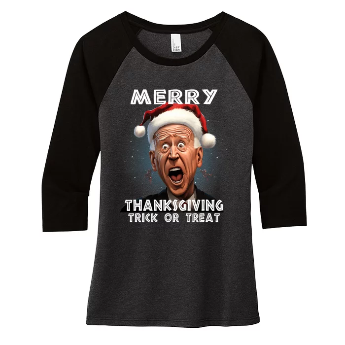 Funny Joe Biden Santa Hat Merry Thanksgiving Christmas Women's Tri-Blend 3/4-Sleeve Raglan Shirt