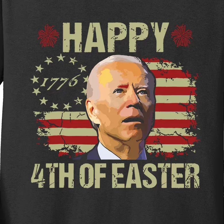 Fun Joe Biden 4th Of July Happy 4th Of Easter Us Flag Kids Long Sleeve Shirt