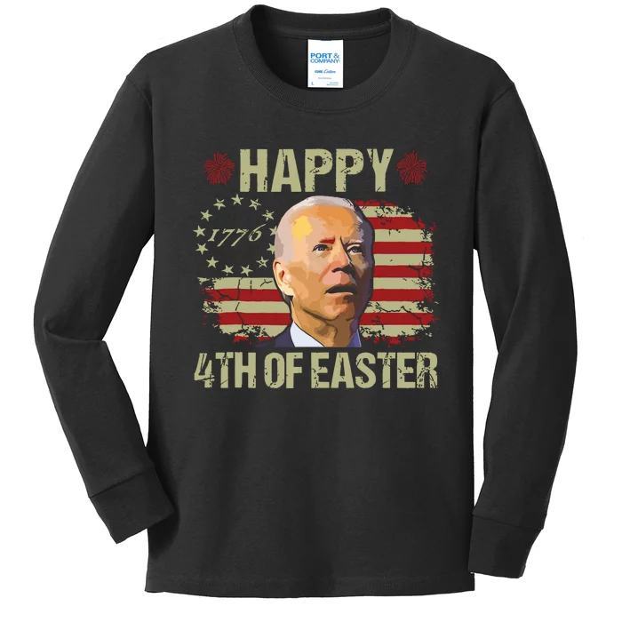 Fun Joe Biden 4th Of July Happy 4th Of Easter Us Flag Kids Long Sleeve Shirt