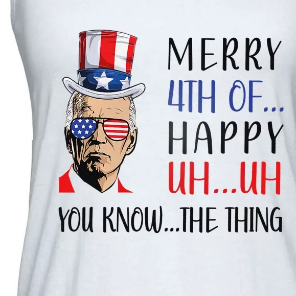 Funny Joe Biden Confused Merry 4th Of July US Flag Ladies Essential Flowy Tank