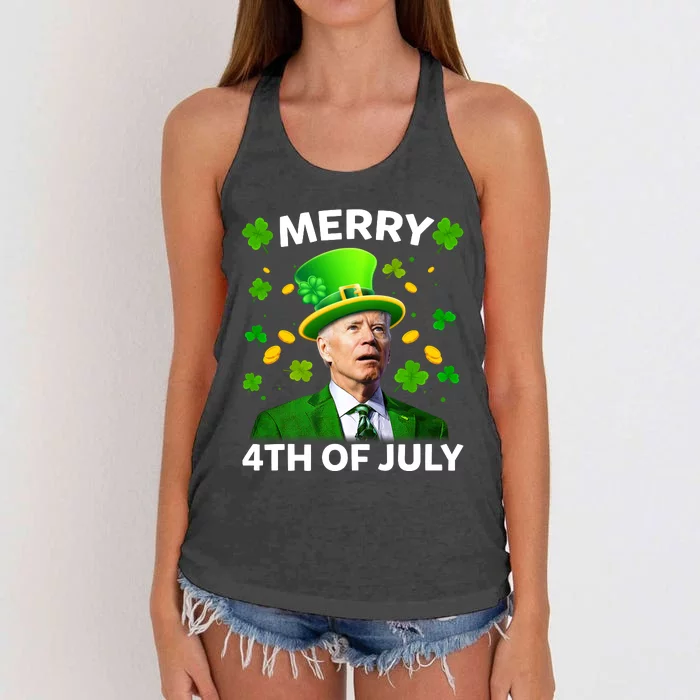 Funny Joe Biden St Patricks Day Merry 4th Of July Women's Knotted Racerback Tank