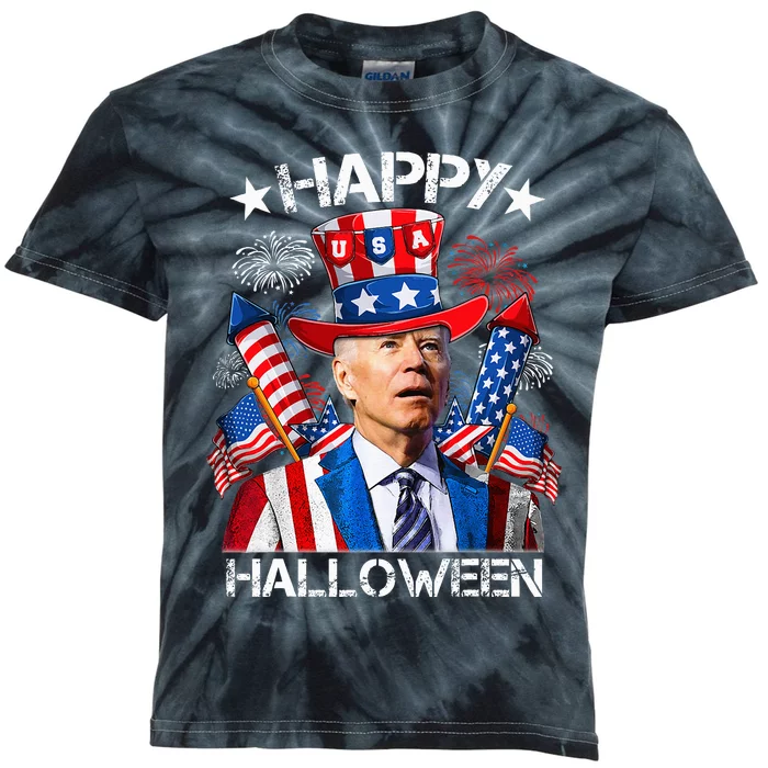 Funny Joe Biden 4th Of July Happy Halloween Firework Kids Tie-Dye T-Shirt