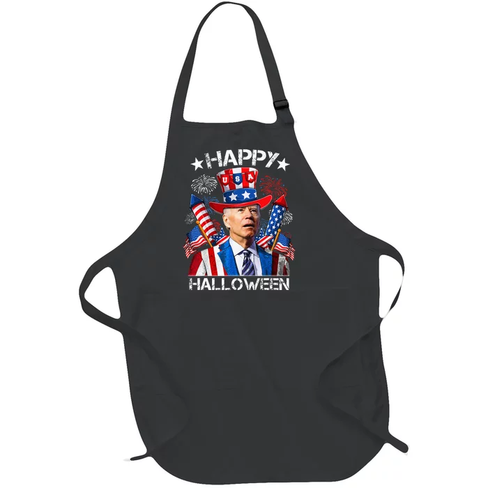 Funny Joe Biden 4th Of July Happy Halloween Firework Full-Length Apron With Pocket