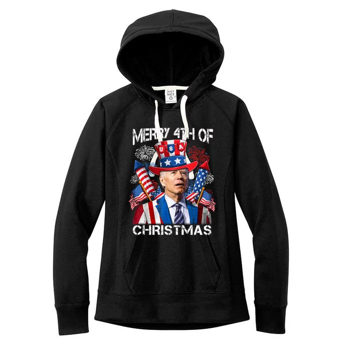 Funny Joe Biden Merry 4th Of Christmas 4th Of July Firework Women's Fleece Hoodie