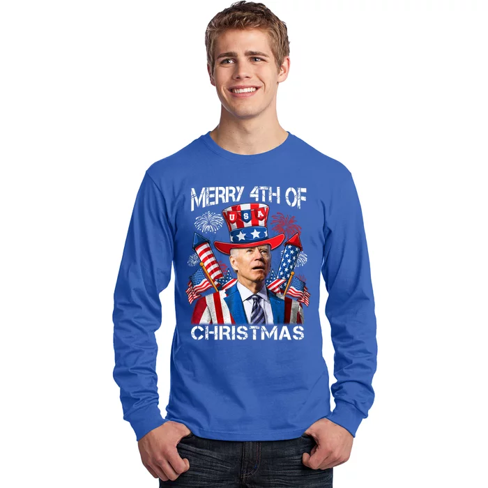 Funny Joe Biden Merry 4th Of Christmas 4th Of July Firework Long Sleeve Shirt