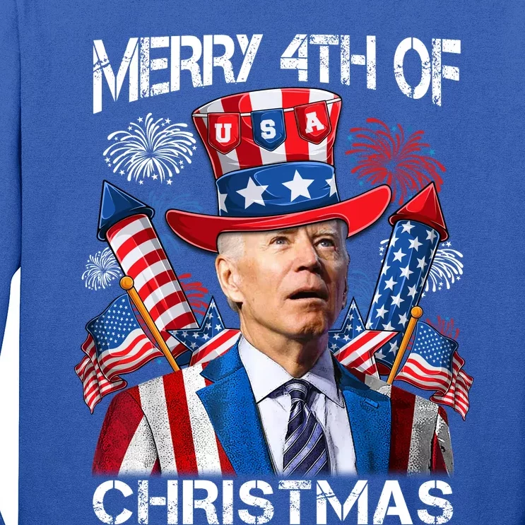 Funny Joe Biden Merry 4th Of Christmas 4th Of July Firework Long Sleeve Shirt