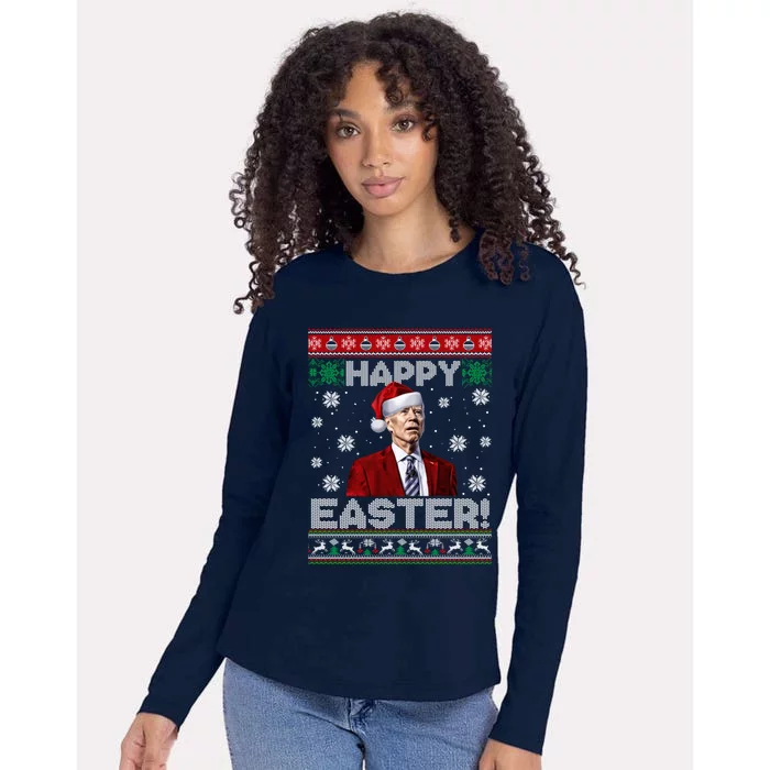 Funny Joe Biden Happy Easter Ugly Christmas Sweater Womens Cotton Relaxed Long Sleeve T-Shirt