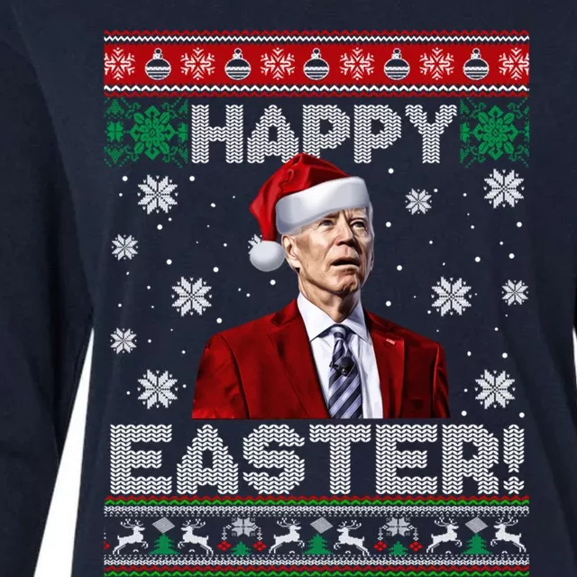 Funny Joe Biden Happy Easter Ugly Christmas Sweater Womens Cotton Relaxed Long Sleeve T-Shirt