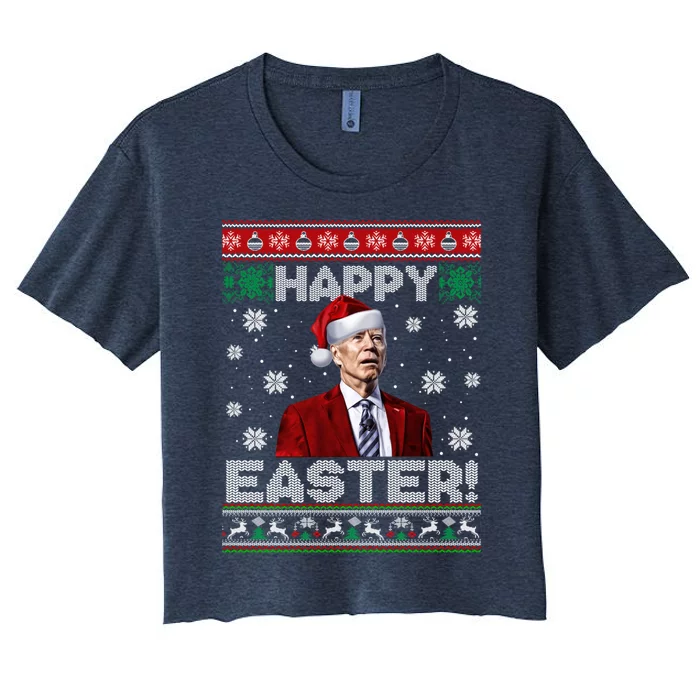 Funny Joe Biden Happy Easter Ugly Christmas Sweater Women's Crop Top Tee