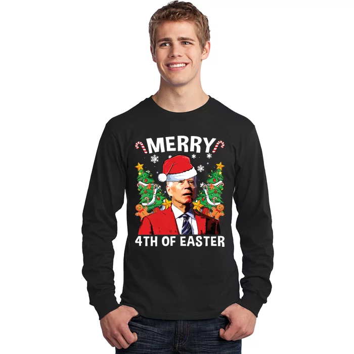 Funny Joe Biden Christmas Santa Hat Merry 4th Of Easter Xmas Long Sleeve Shirt