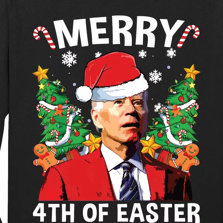 Funny Joe Biden Christmas Santa Hat Merry 4th Of Easter Xmas Long Sleeve Shirt