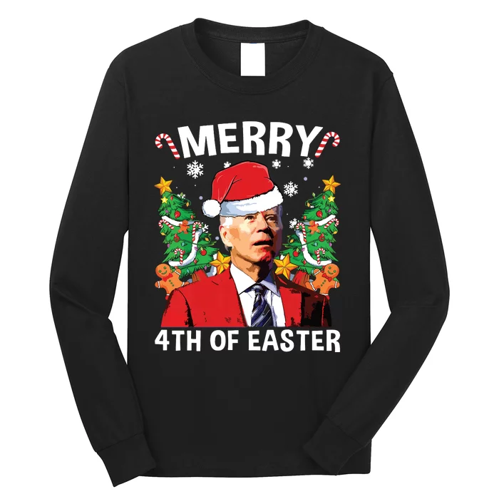 Funny Joe Biden Christmas Santa Hat Merry 4th Of Easter Xmas Long Sleeve Shirt