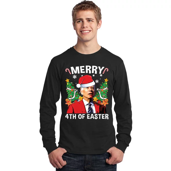 Funny Joe Biden Christmas Santa Hat Merry 4th Of Easter Xmas Tall Long Sleeve T-Shirt