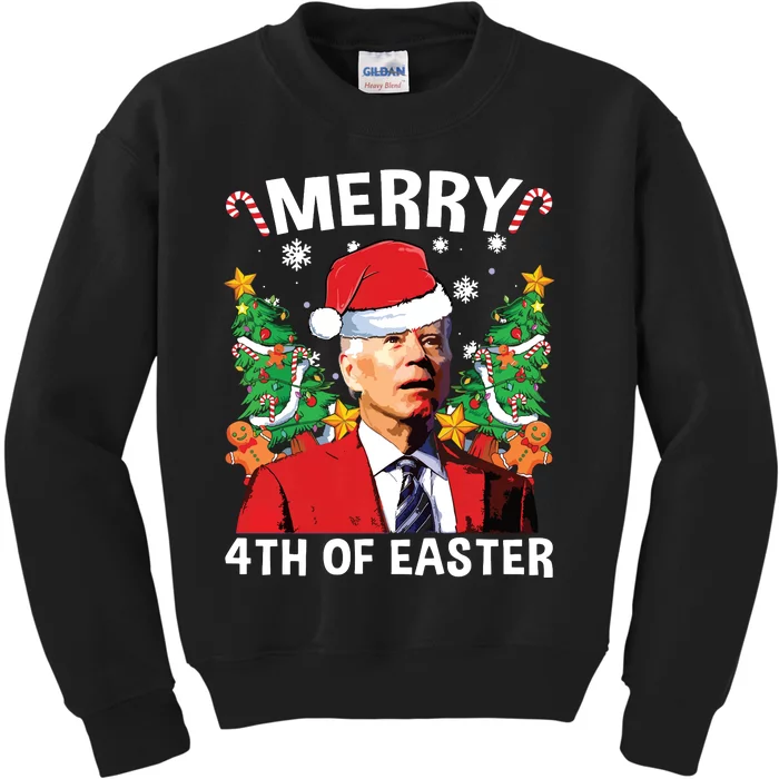 Funny Joe Biden Christmas Santa Hat Merry 4th Of Easter Xmas Kids Sweatshirt