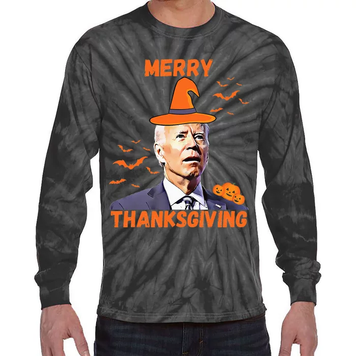 Funny Joe Biden Confused Merry Thanksgiving Happy Halloween Tie-Dye Long Sleeve Shirt