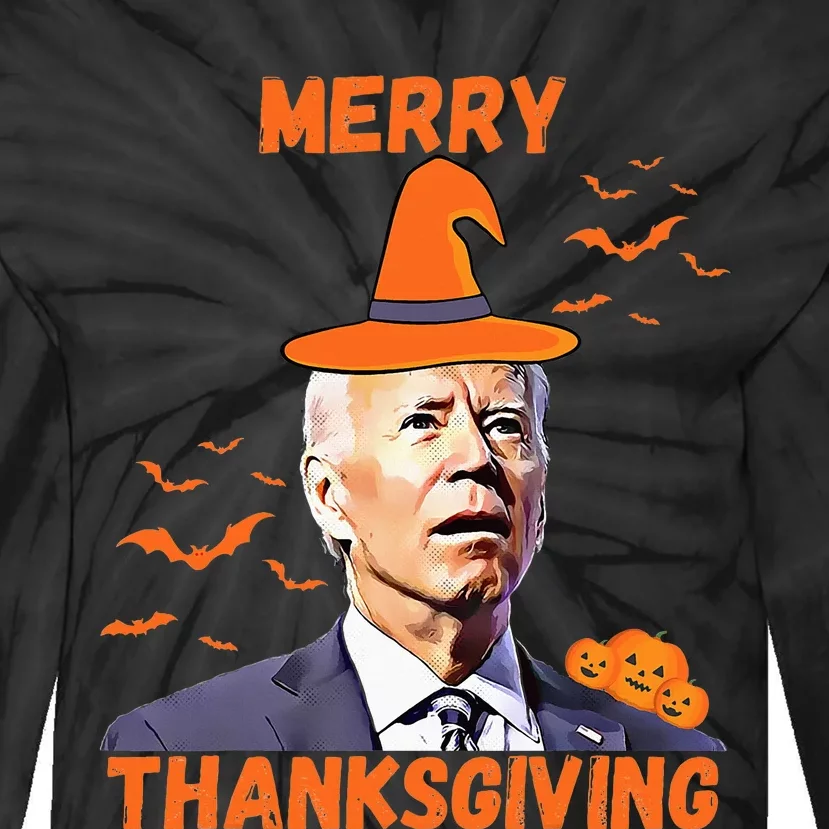 Funny Joe Biden Confused Merry Thanksgiving Happy Halloween Tie-Dye Long Sleeve Shirt