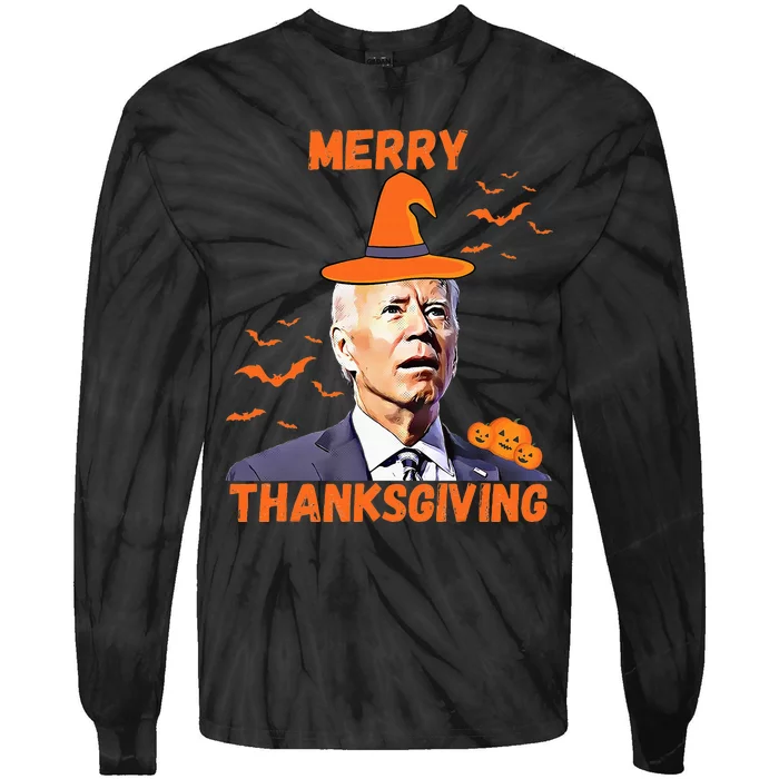 Funny Joe Biden Confused Merry Thanksgiving Happy Halloween Tie-Dye Long Sleeve Shirt