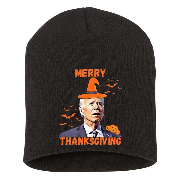 Funny Joe Biden Confused Merry Thanksgiving Happy Halloween Short Acrylic Beanie