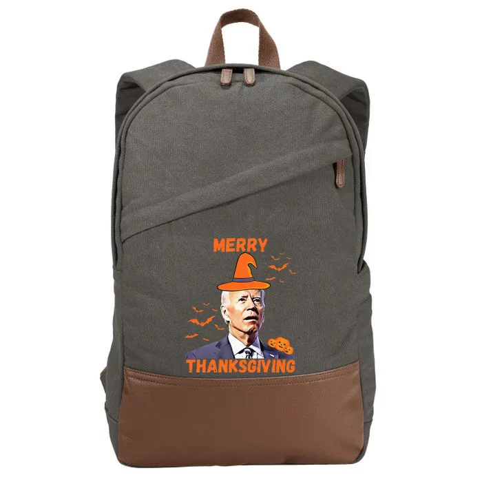 Funny Joe Biden Confused Merry Thanksgiving Happy Halloween Cotton Canvas Backpack