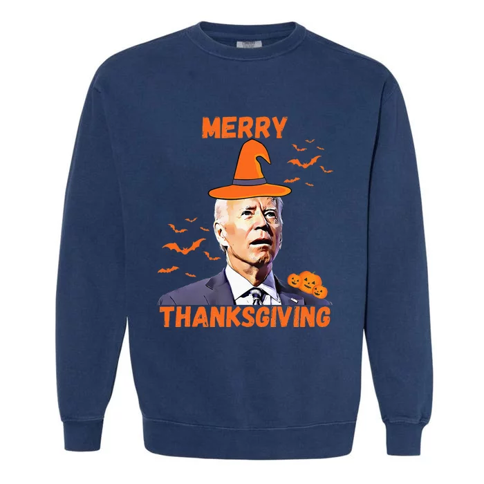 Funny Joe Biden Confused Merry Thanksgiving Happy Halloween Garment-Dyed Sweatshirt