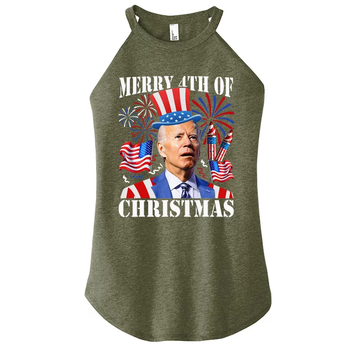 Funny Joe Biden Merry 4th Of Christmas 4th Of July Firework Women’s Perfect Tri Rocker Tank