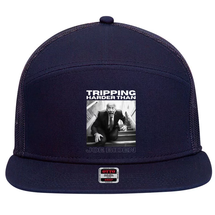 Funny Joe Biden Tripping Harder Than Joe Biden 7 Panel Mesh Trucker Snapback Hat