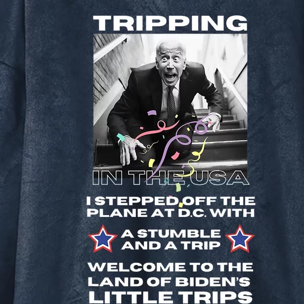 Funny Joe Biden Tripping In The USA Hooded Wearable Blanket