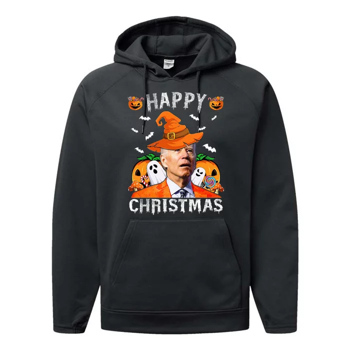 Funny Joe Biden Happy Halloween Happy Christmas Saying Performance Fleece Hoodie